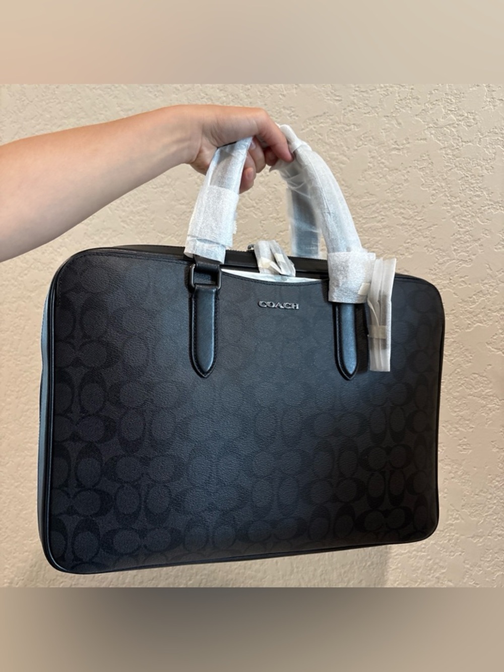 NWT Coach Men's Charcoal Signature Briefcase Tote With Strap - Picture 12 of 13